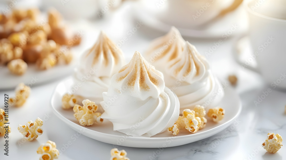 Corn Husk Meringue with Sweet Corn Ice Cream and Caramel Popcorn, Modern Mexican Photography Corn Husk Meringue with Sweet Corn Ice Cream and Caramel Popcorn, Modern Mexican Photography
