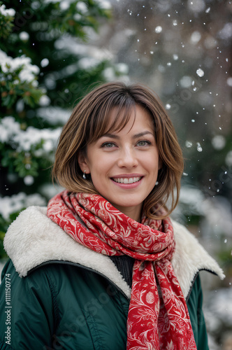 Portrait of a woman in winter with Christmas cloths