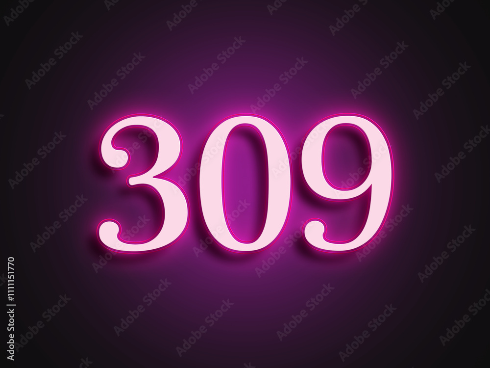Pink glowing Neon light text effect of number 309. Pink glowing Neon light text effect of number 309.