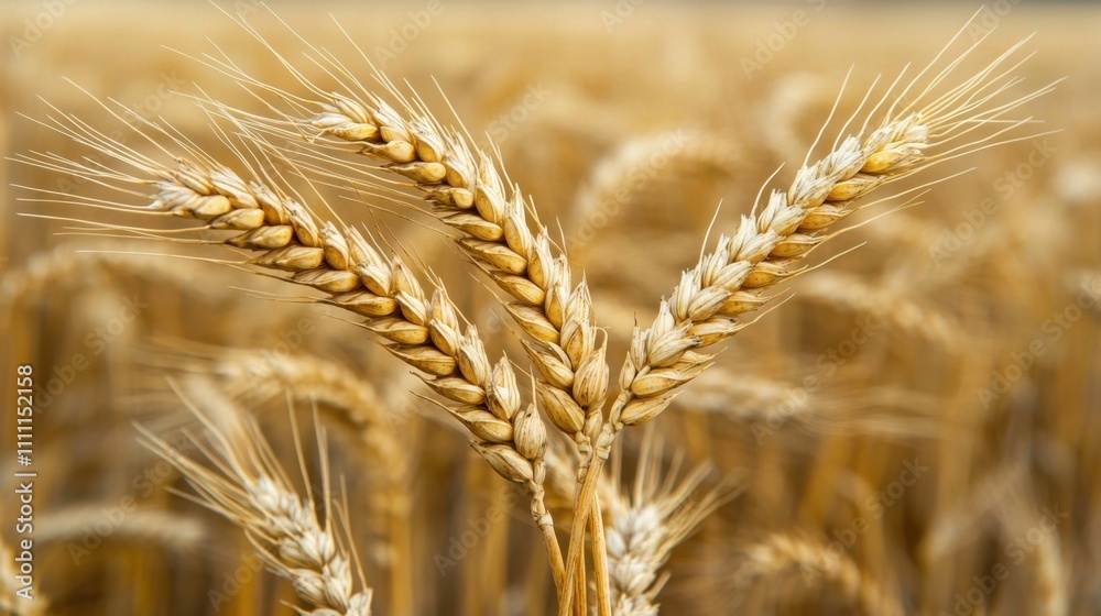 A field of golden wheat with a few stalks of wheat in the foreground A field of golden wheat with a few stalks of wheat in the foreground