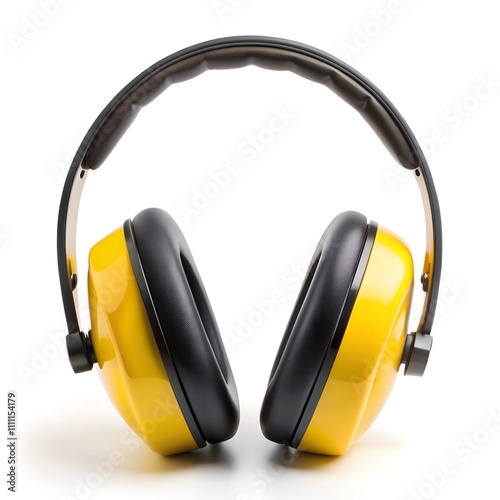 These striking yellow hearing protection headphones showcase a sleek design intended for comfort. Ideal for safeguarding hearing in construction sites or outdoor adventures, they ensure a secure fit photo