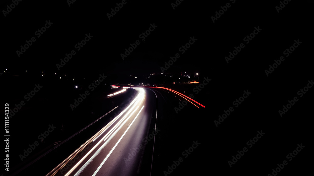 Car lights on a Spanish motorway. Car lights on a Spanish motorway.