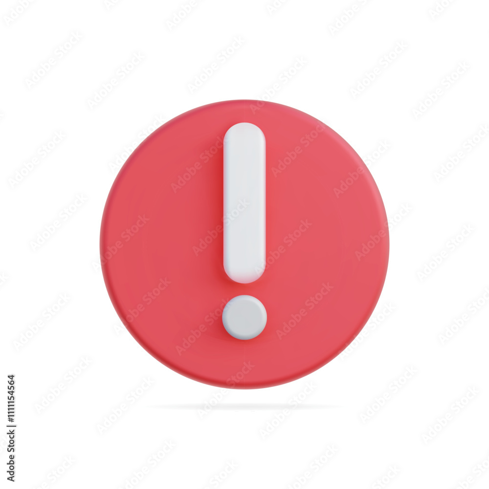 3d vector icon of a red alert symbol with a white exclamation mark, emphasizes caution 3d vector icon of a red alert symbol with a white exclamation mark, emphasizes caution