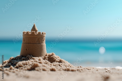 A sand castle is built on the beach