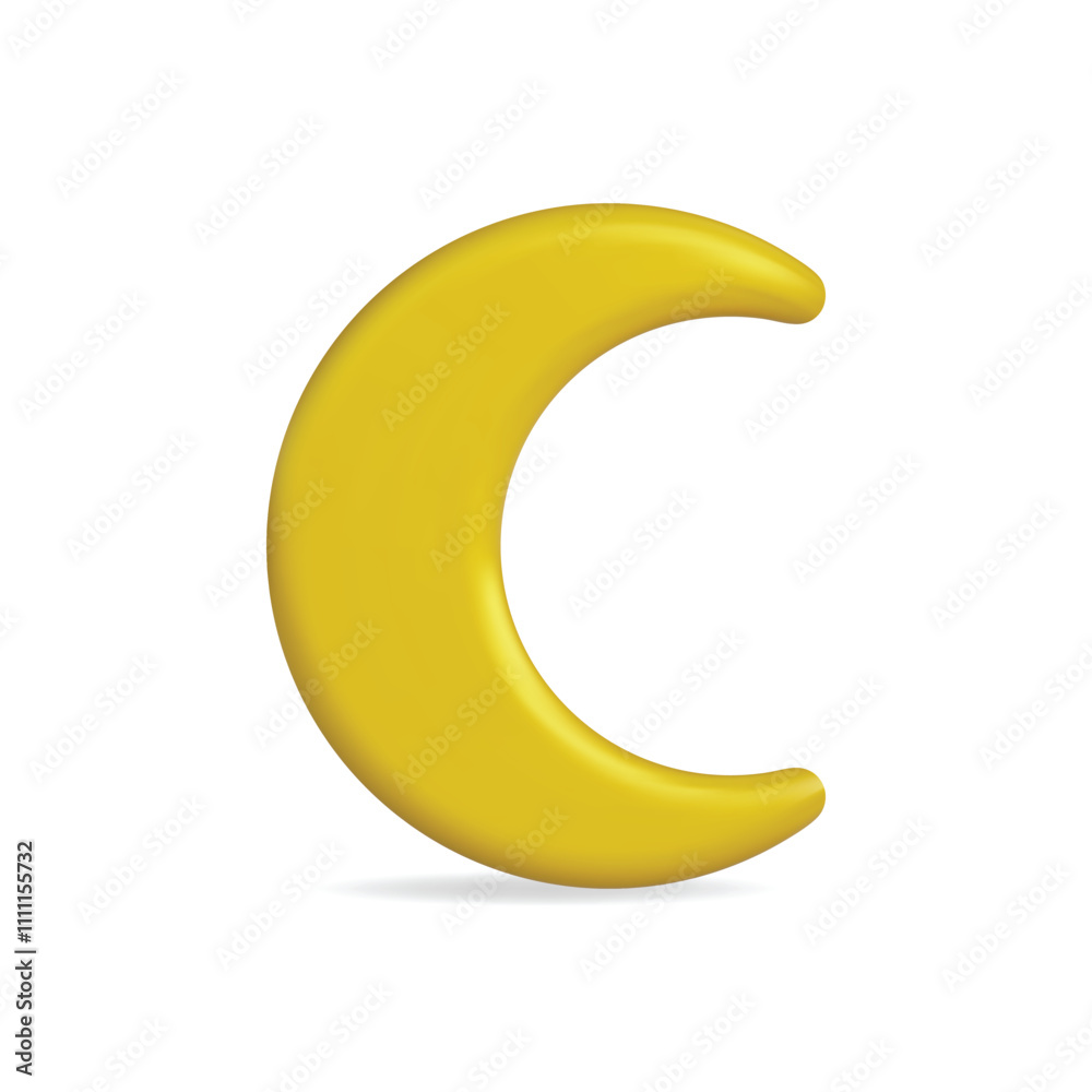 3d vector icon of a bright yellow crescent moon with smooth curves for creative designs 3d vector icon of a bright yellow crescent moon with smooth curves for creative designs