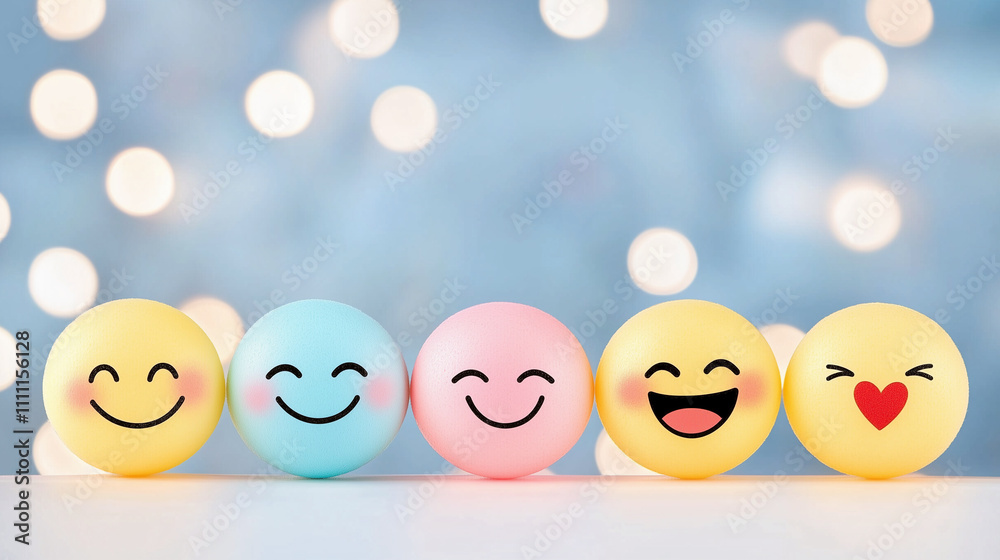 five emoticon icons in a row, each representing different emotions. five emoticon icons in a row, each representing different emotions.