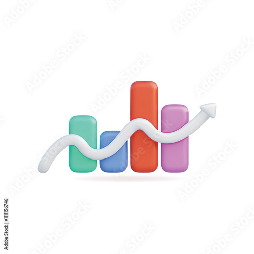 3d vector icon of a colorful data trend graph illustrating growth and analysis