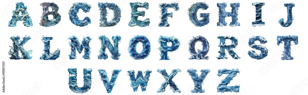 Pack Alphabets A to Z in Ocean Wave Style set Against a Transparent Background for Coastal Designs, Summer Branding, or Nature-Themed Typography Applications Pack Alphabets A to Z in Ocean Wave Style set Against a Transparent Background for Coastal Designs, Summer Branding, or Nature-Themed Typography Applications
