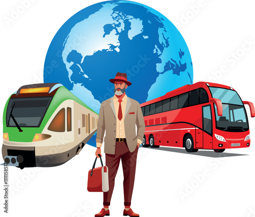 Elegant businessman choosing between train or bus for international trip