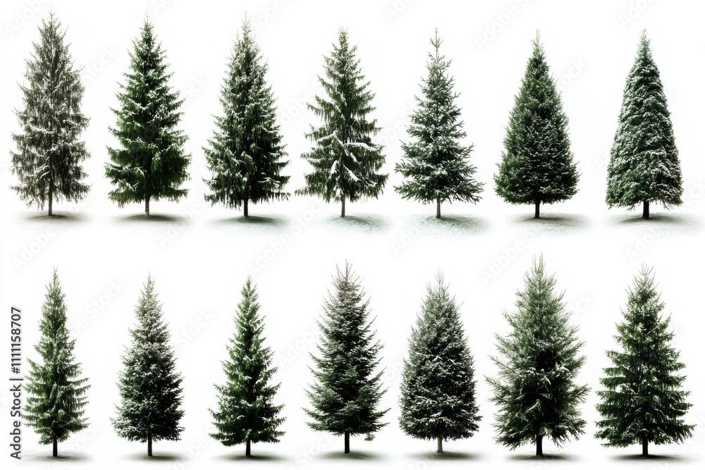Obraz premium christmas trees set white background 