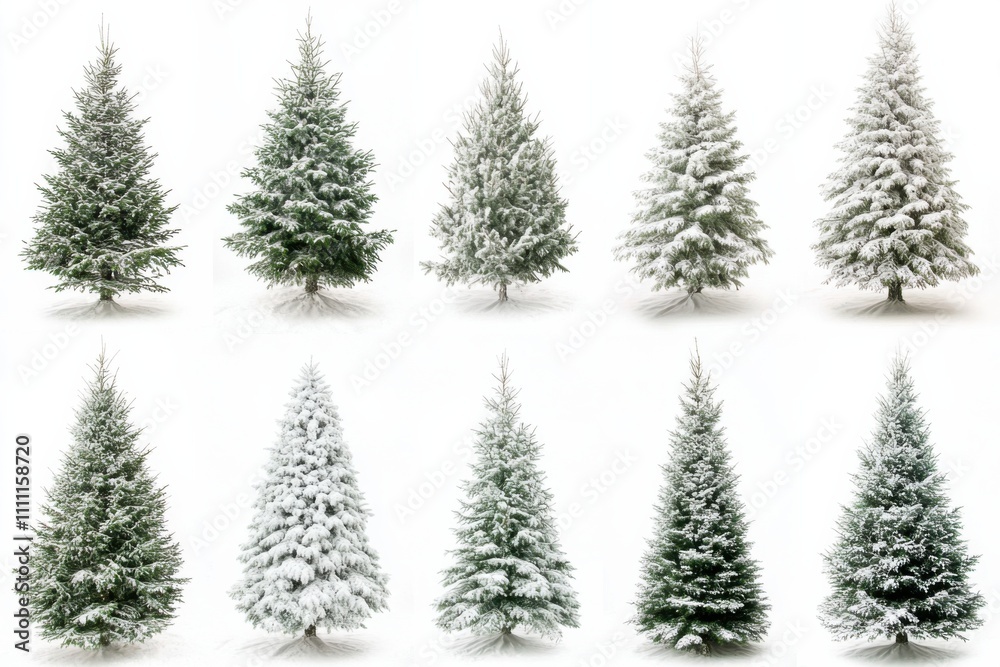 Obraz premium christmas trees set white background 
