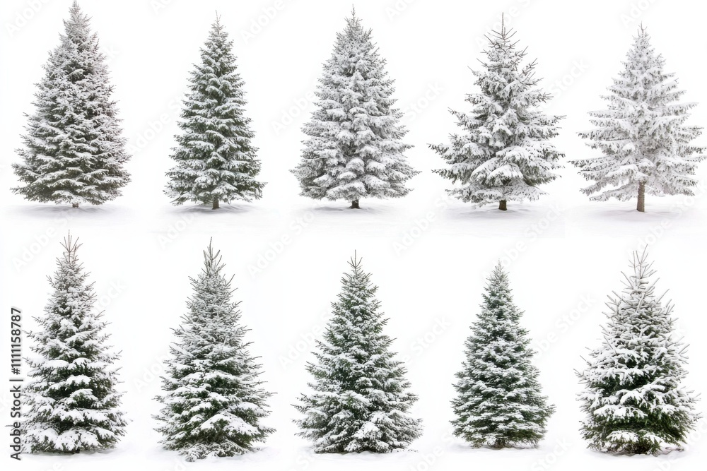 Obraz premium christmas trees set white background 