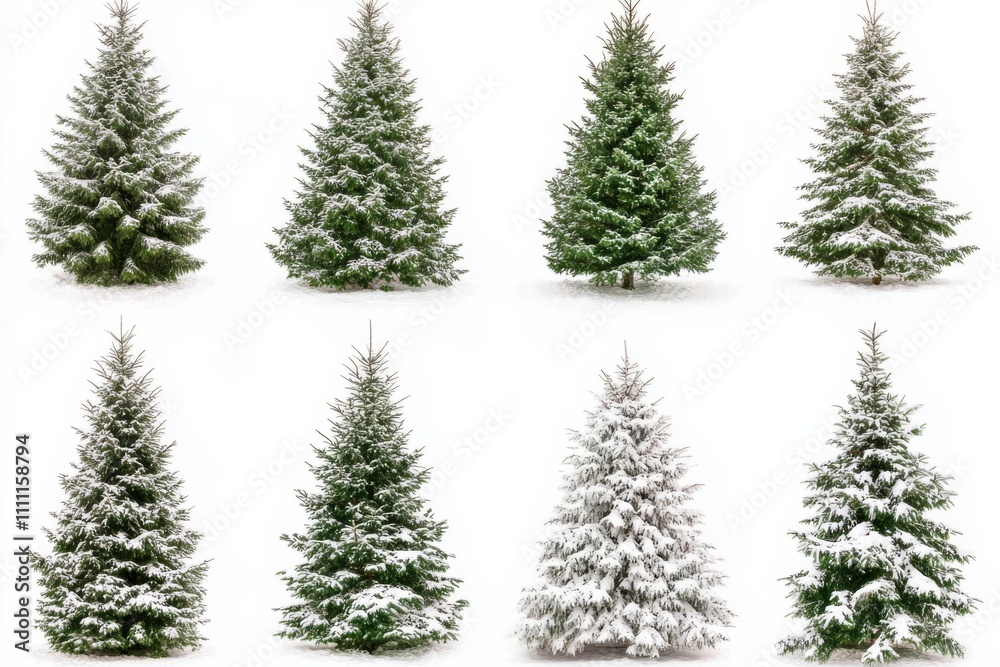 Fototapeta premium christmas trees set white background