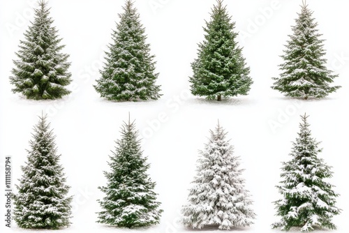 christmas trees set white background 