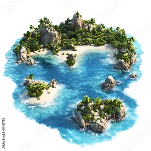 Water-covered world with islands