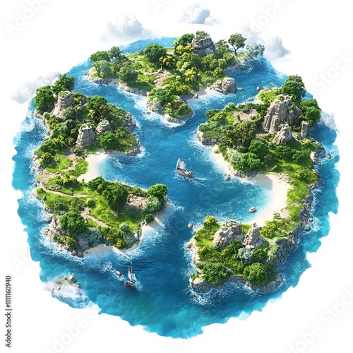 Water-covered world with islands