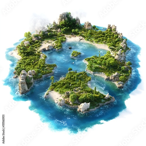 Water-covered world with islands