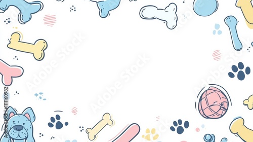 Colorful doodle design showcases dog toys, bones, and paw prints, offering plenty of space for custom text to celebrate your furry friend. Generative AI photo