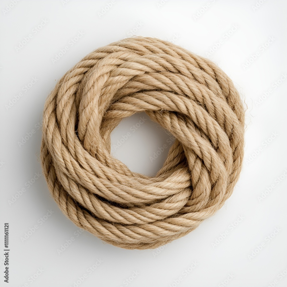 Coiled natural rope on white background
