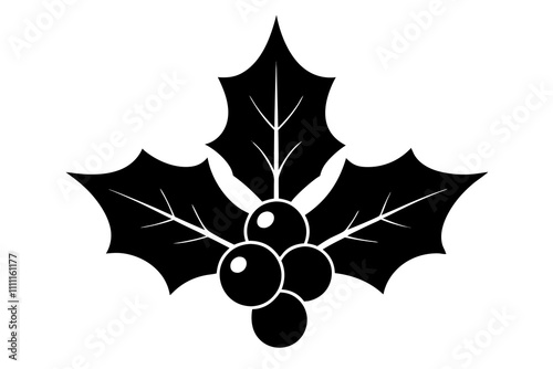 Christmas holly berry leaves. Christmas mistletoe icon. Cartoon holly leaves and berries. Mistletoe icon. Christmas Holly berry icon.