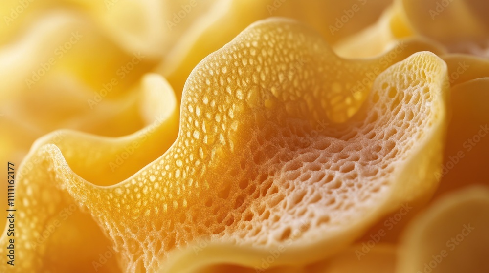 Close-up of delicate, yellow, wavy, textured surface. Close-up of delicate, yellow, wavy, textured surface.