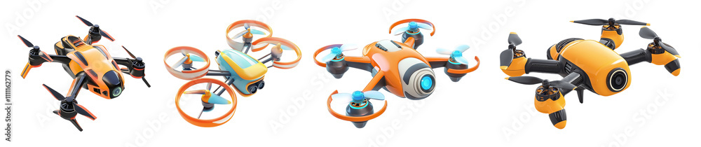 Pack Drone set against transparent background for tech-related content, educational materials, or creative visual projects Pack Drone set against transparent background for tech-related content, educational materials, or creative visual projects