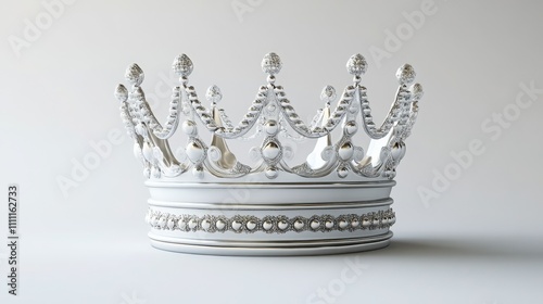 A regal silver crown, ornate and gleaming, sits majestically against a muted background. Its intricate detailing and polished surface exude a sense of grandeur and power.