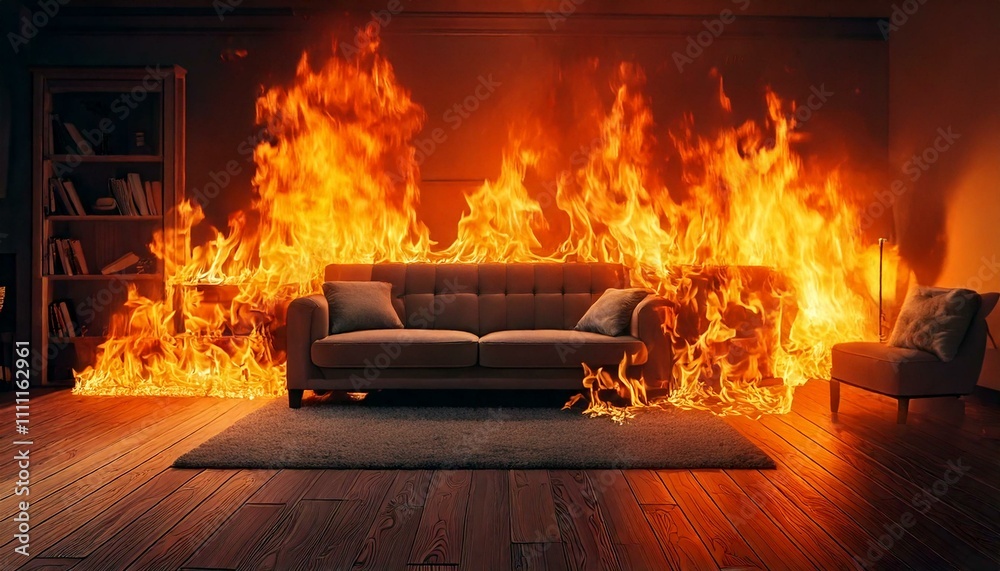 a lounge and sofa on fire