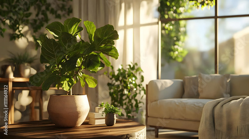 A Modern Living Room Filled with Lush Greenery and Inviting Natural Light