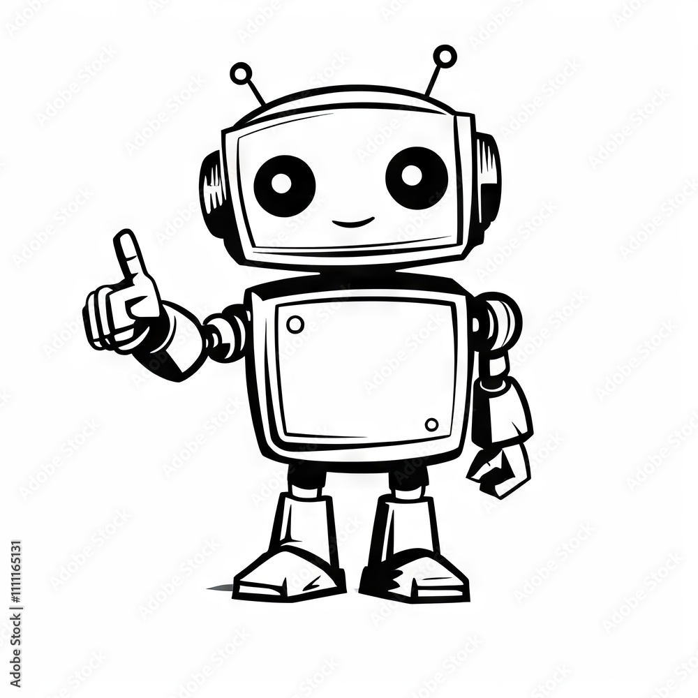 Cute cartoon robot character with a friendly gesture in a simple design setting Cute cartoon robot character with a friendly gesture in a simple design setting