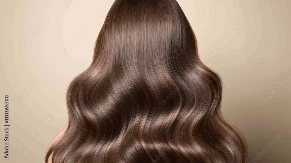 Fototapeta premium A woman's long brown hair is styled in a wavy, curly fashion