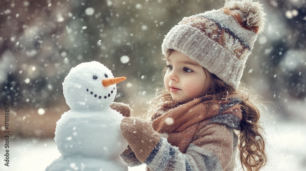 A child joyfully builds a snowman in a snowy landscape, embodying winter fun and creativity. A child joyfully builds a snowman in a snowy landscape, embodying winter fun and creativity.