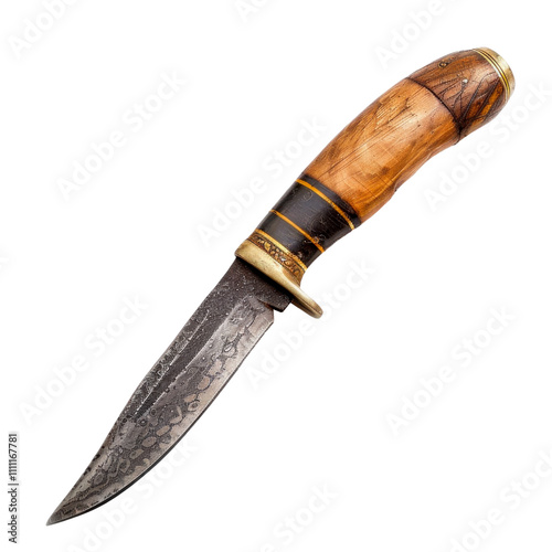 Closeup of an old hunting knife made in Norway. isolated on a transparent background. PNG element.