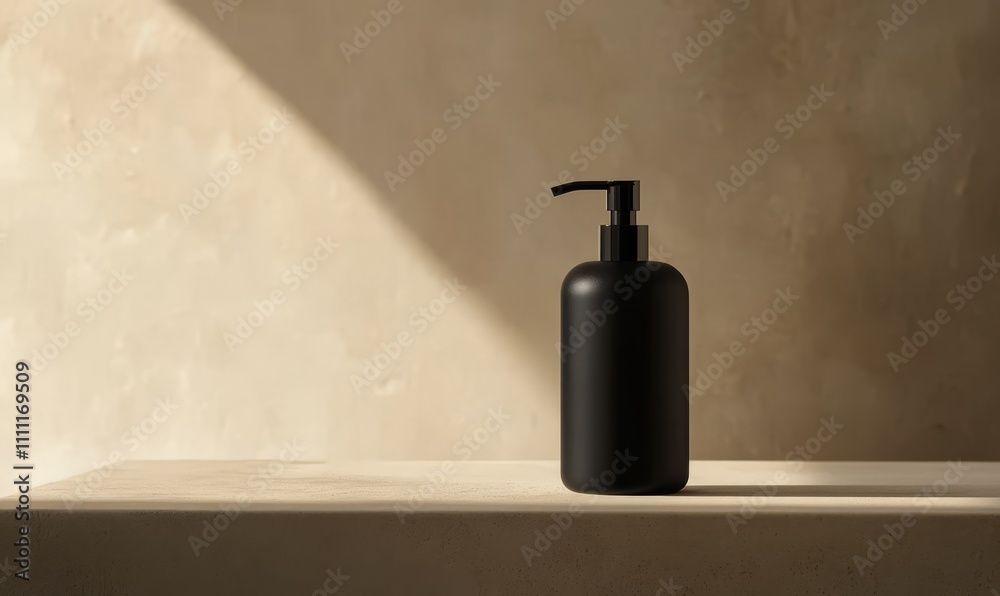 A sleek, minimalist black bottle with a pump dispenser against a clean, neutral background, exemplifying modern elegance and simplicity. A sleek, minimalist black bottle with a pump dispenser against a clean, neutral background, exemplifying modern elegance and simplicity.