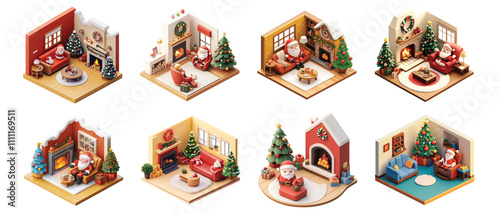 Pack Santa Claus in his room set against transparent background for festive or Christmas-themed designs photo