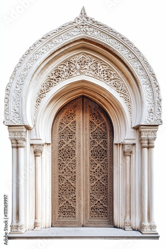 Ornate archway  carved columns  detailed doors.