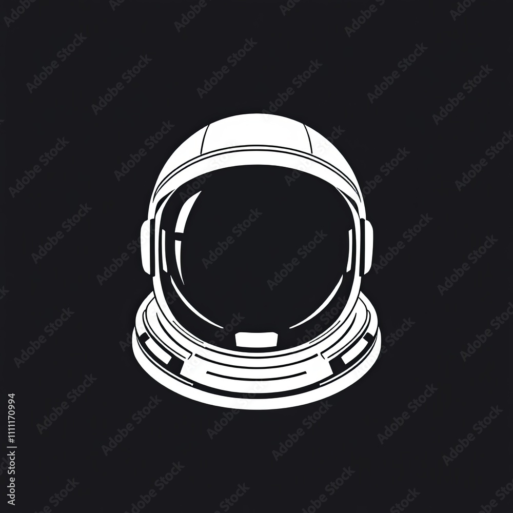 Fototapeta premium Stylized Astronaut Helmet Icon with a Clean Black and White Design