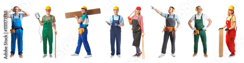 Set of carpenters on white ...