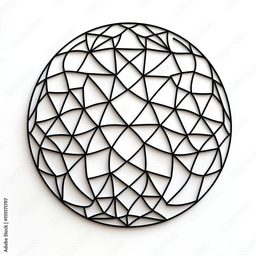 a monochrome geometric circle clipart, abstract lines, black outline, isolated on white background
