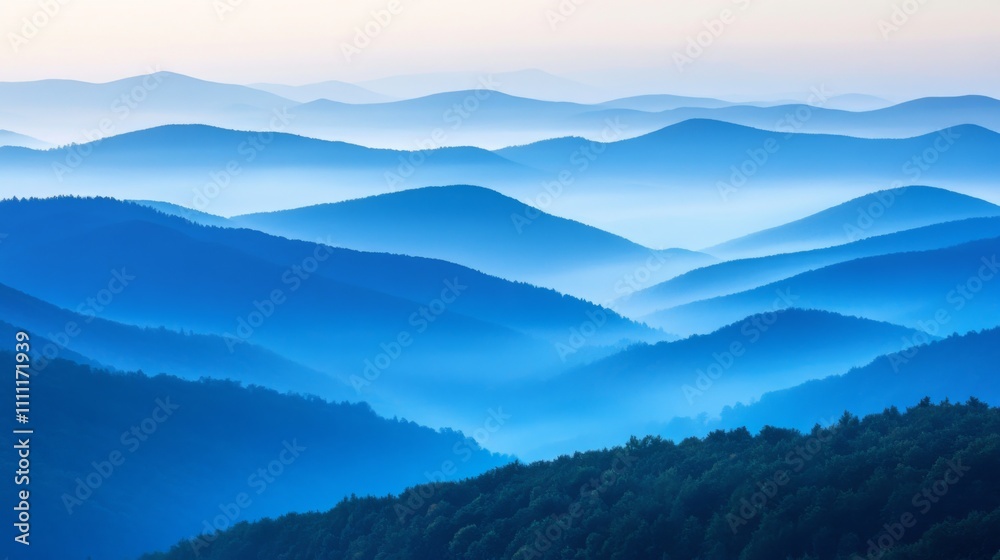 Blue Mountains in a Misty Dawn Landscape Blue Mountains in a Misty Dawn Landscape