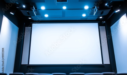 Wallpaper Mural Blank projector screen in meeting room. Presentation mockup in conference room. Modern business or conference room in office building Torontodigital.ca