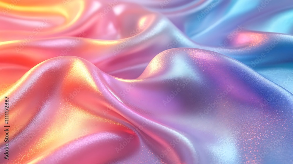 Obraz premium A dreamy holographic background featuring iridescent metallic swirls and glowing color gradients