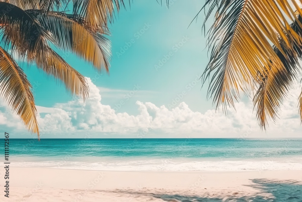 Naklejka premium Gorgeous Jamaican beach with palm trees and turquoise waters