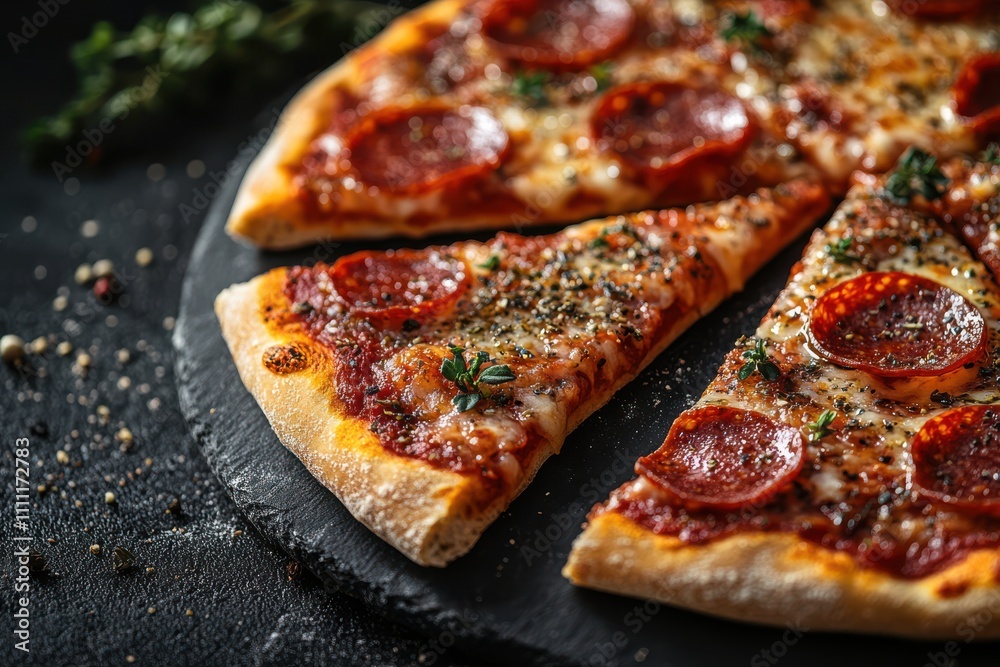 Pepperoni Pizza Slices on Dark Background Pepperoni Pizza Slices on Dark Background