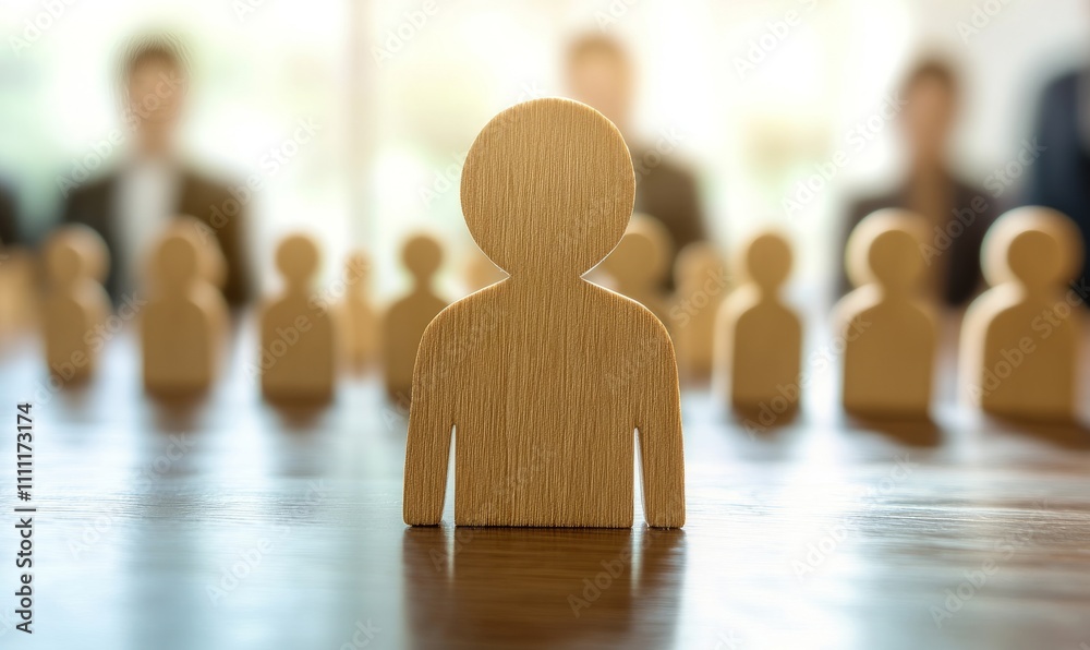 Career opportunity and hiring concept with wooden figures on table representing best candidates for job Career opportunity and hiring concept with wooden figures on table representing best candidates for job