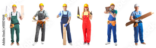 Set of carpenters on white ...