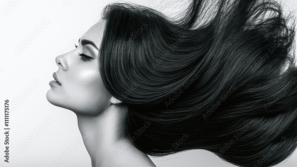 Arafed woman with long black hair blowing in the wind Arafed woman with long black hair blowing in the wind