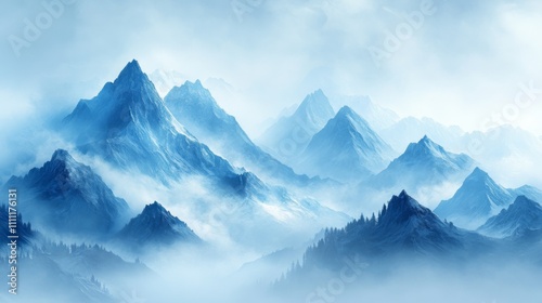 Wallpaper Mural Misty Blue Mountains in a Serene Landscape Torontodigital.ca