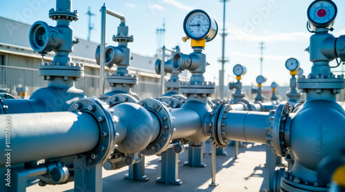 A blue pipe with a clock on it