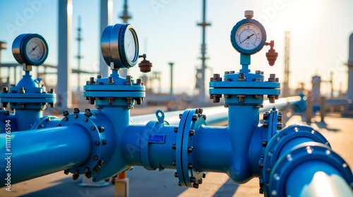 A blue pipe with a clock on it